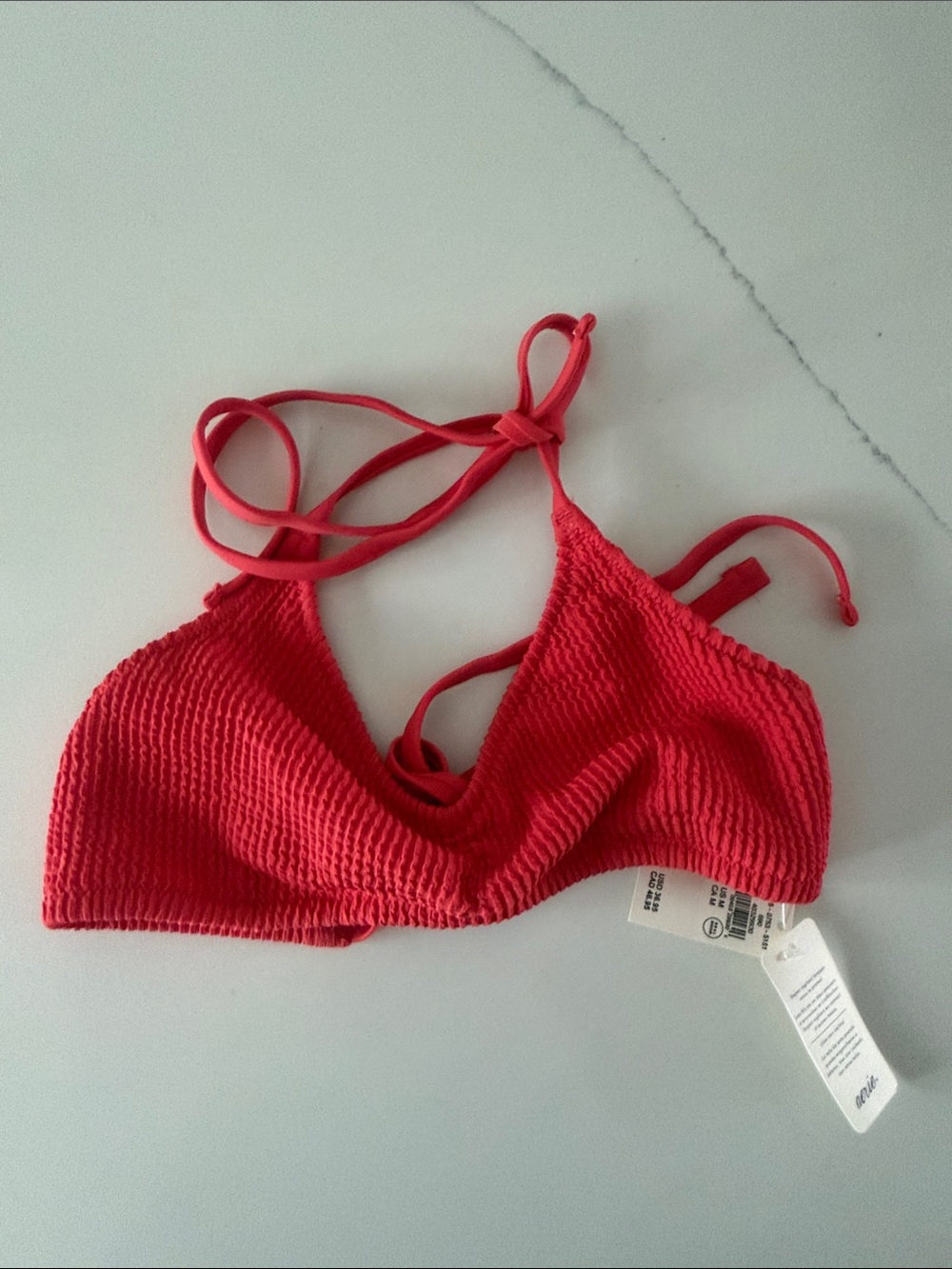 aerie Bright Red Textured Halter Bikini Top